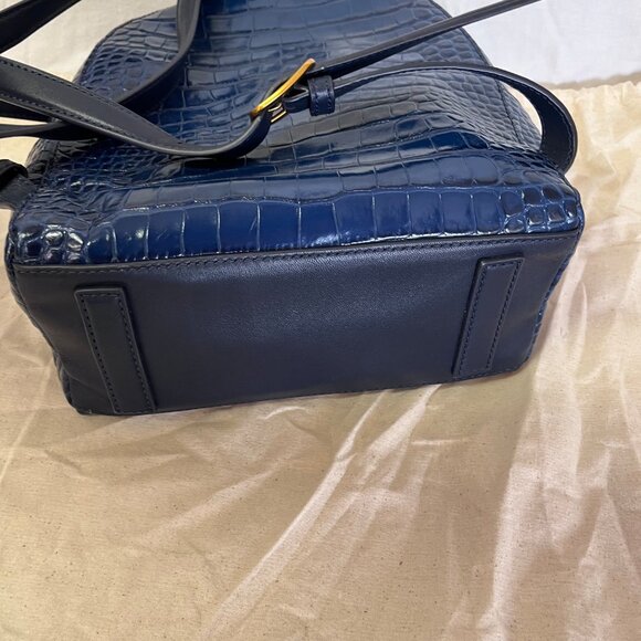 Tory Burch Navy Blue Croc-Embossed Mini Small Leather Backpack NWOT main image 5